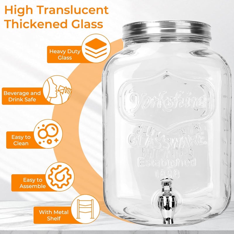 Waymind 2 Gallon Glass Drink Dispensers, 1 Pack Clear Beverage Dispenser with Stand and Spigot for Parties, Drink Dispenser with Ice Core and Sticker for BBQ, Picnic, Lemonade Dispenser - Image 3